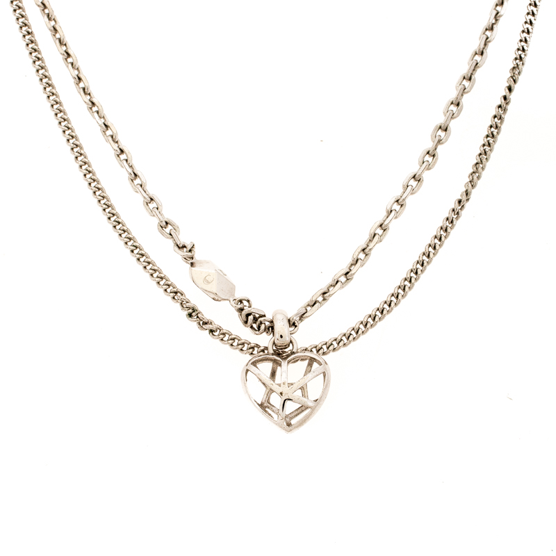 مملوكة مسبقًا Dior Heart Silver Tone Multi Chain Pendant Necklace