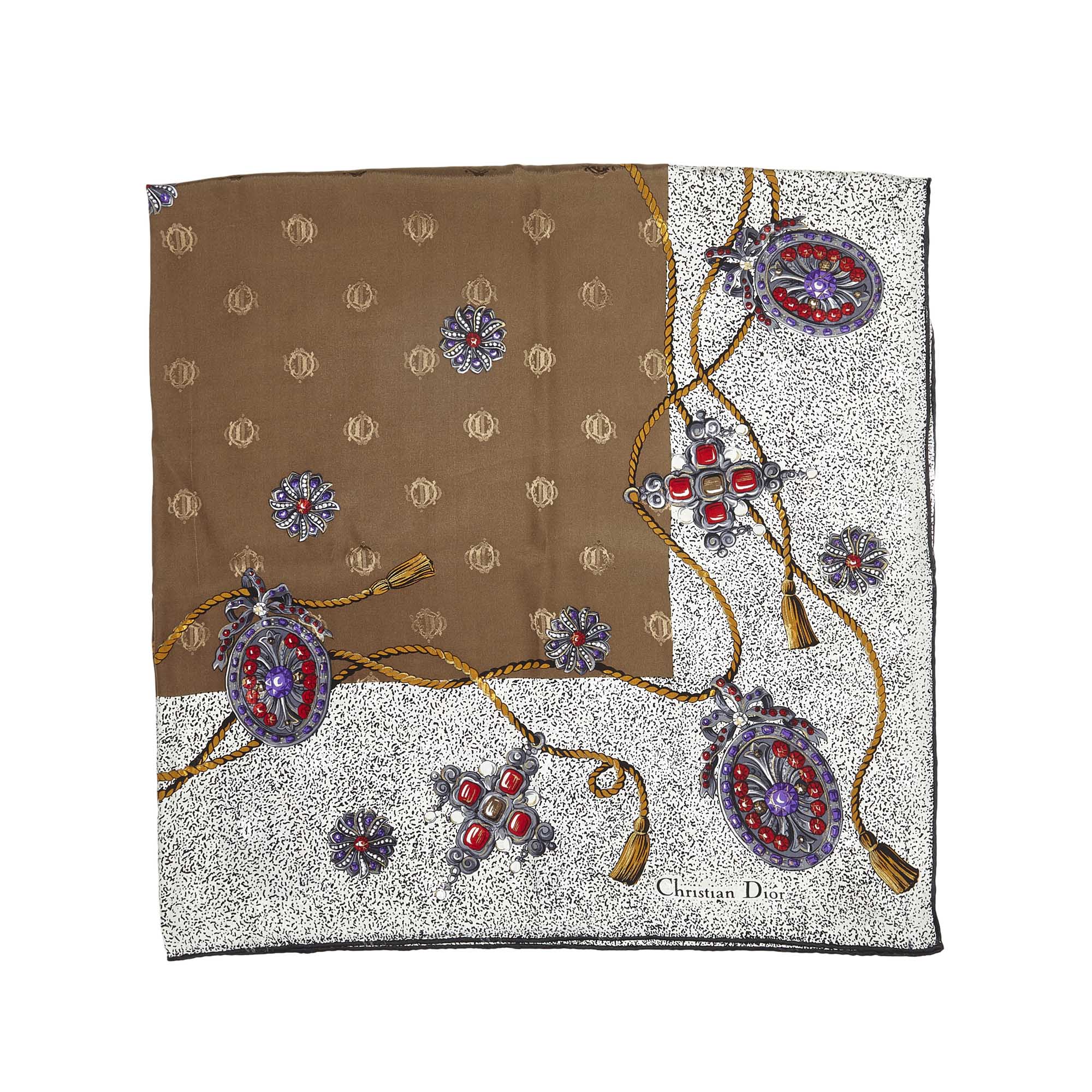 

Dior Multicolor Printed Silk Scarf, Brown