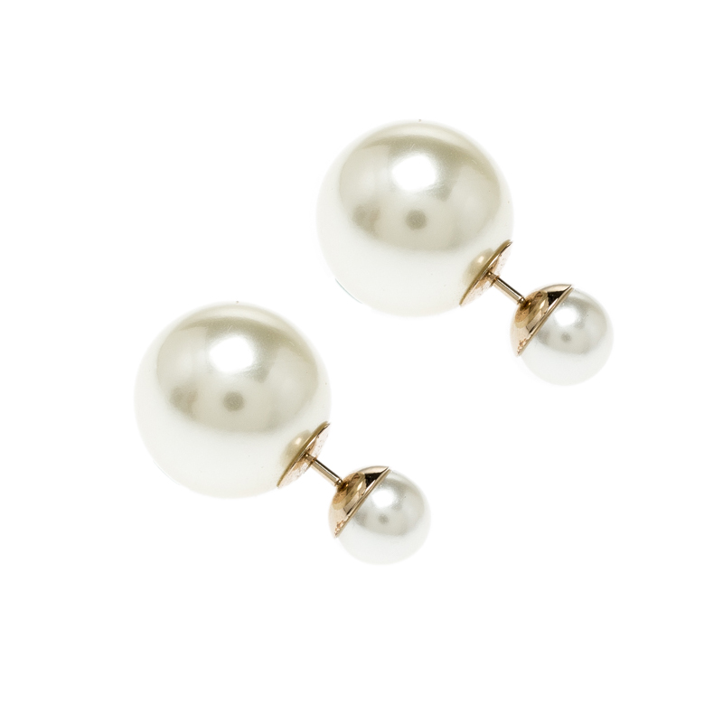 

Dior Tribales Cream Faux Pearl Gold Tone Stud Earrings