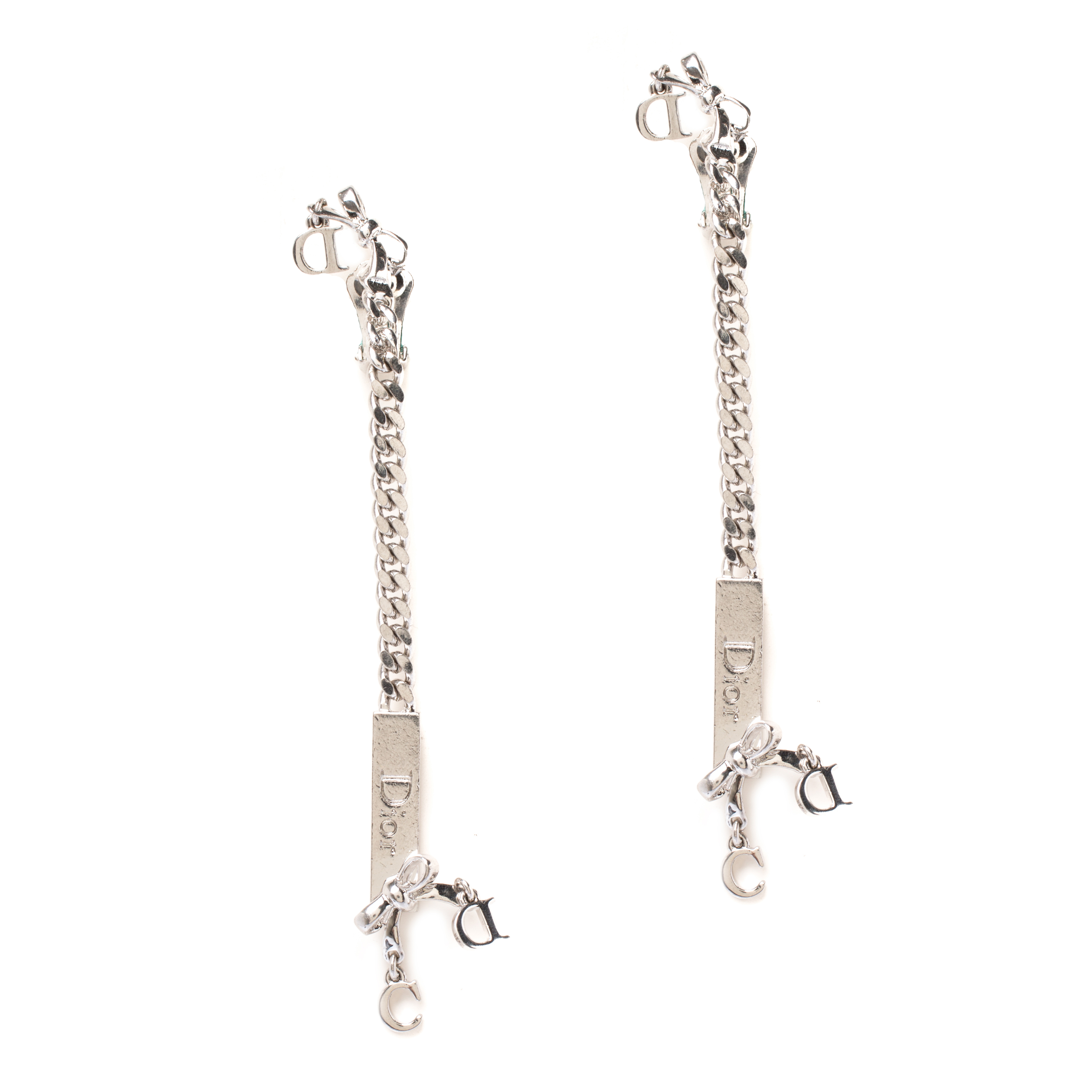 

Dior Bow Chain Tag Silver Tone Clip-on Dangle Earrings