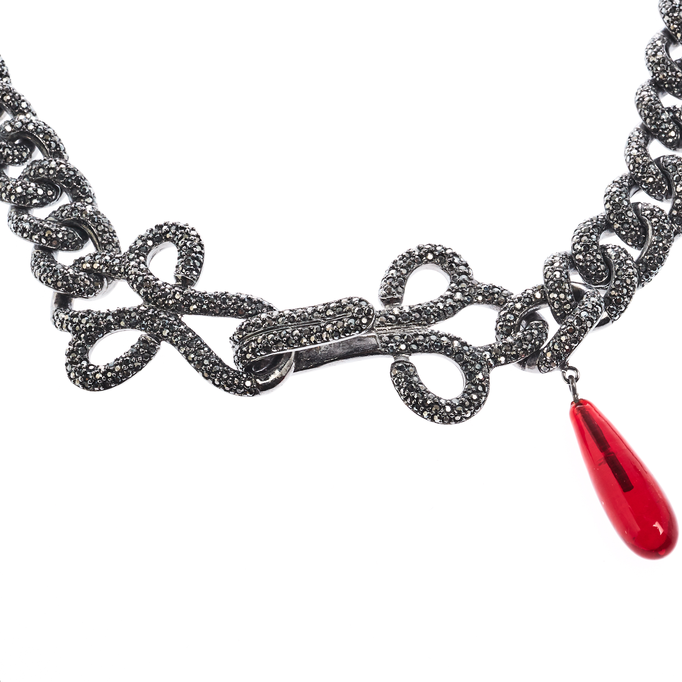 

Dior Crystal Studded Gunmetal Tone Chain Link Choker Necklace, Grey