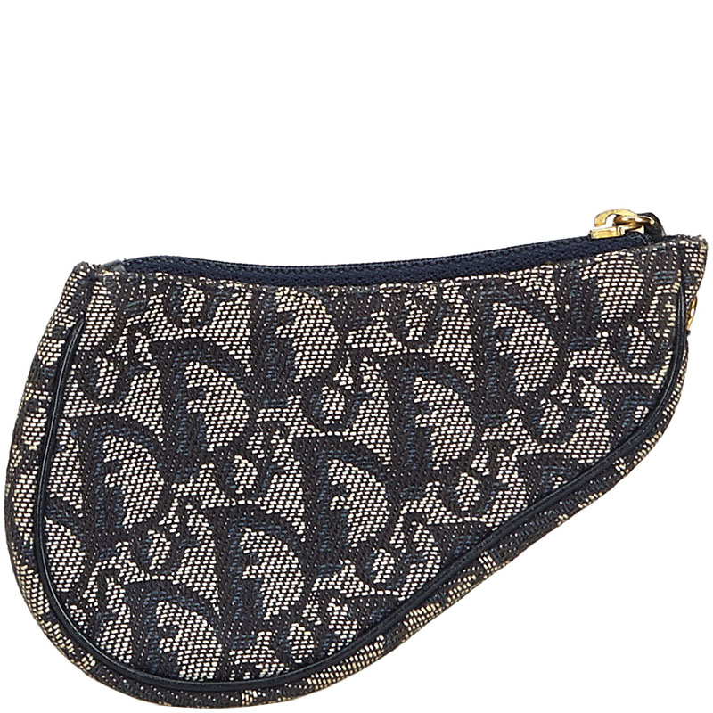 Pre Owned Dior Gray/Blue Canvas Oblique Saddle Pouch