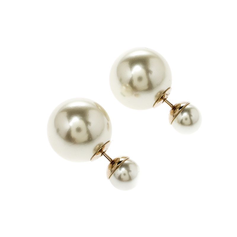 

Dior Tribales Cream Faux Pearl Gold Tone Stud Earrings