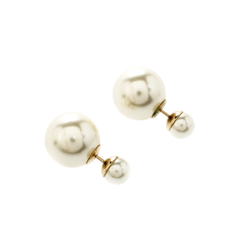 

Dior Tribales Cream Faux Pearl Gold Tone Stud Earrings