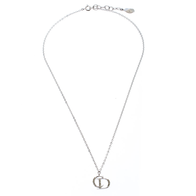 

Dior Crystal Accented CD Silver Tone Necklace