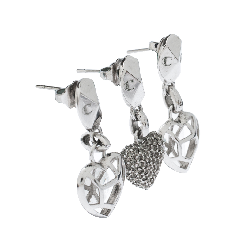 

Dior Crystal Heart Silver Tone Set of Three Drop Earrings