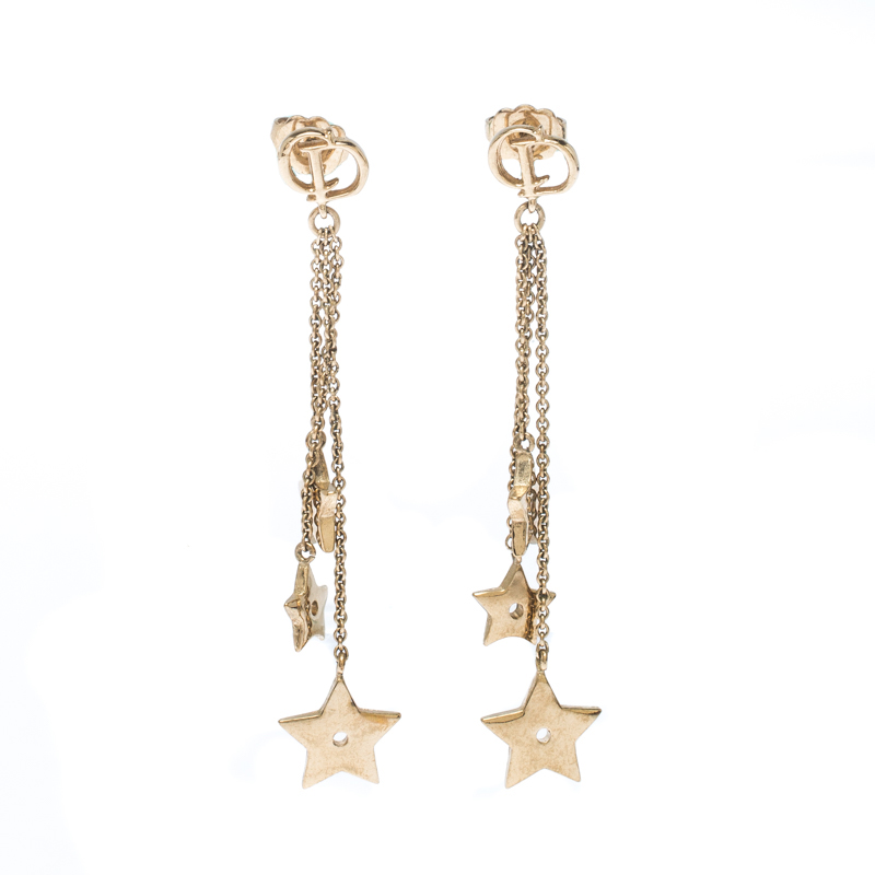 Dior Star Chain Gold Tone Tassel Earrings