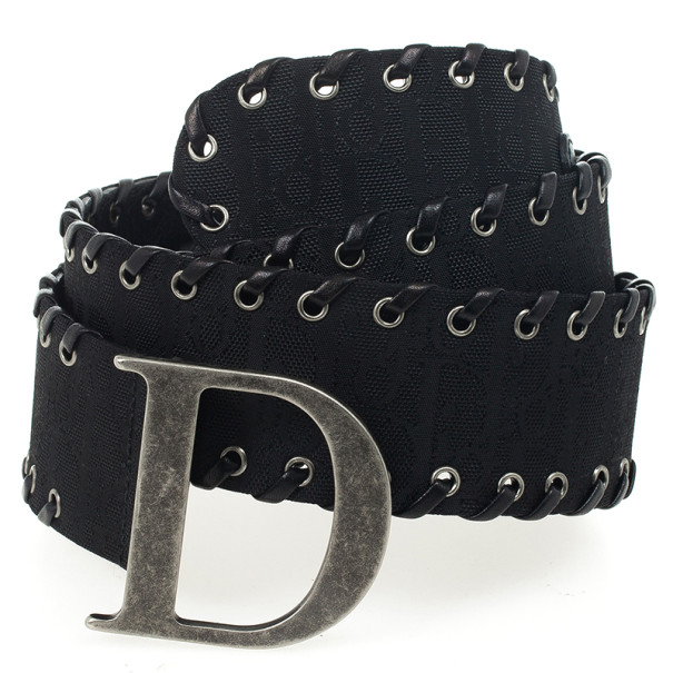Pre Owned Christian Dior Monogram Black Leather Belt 94 CM