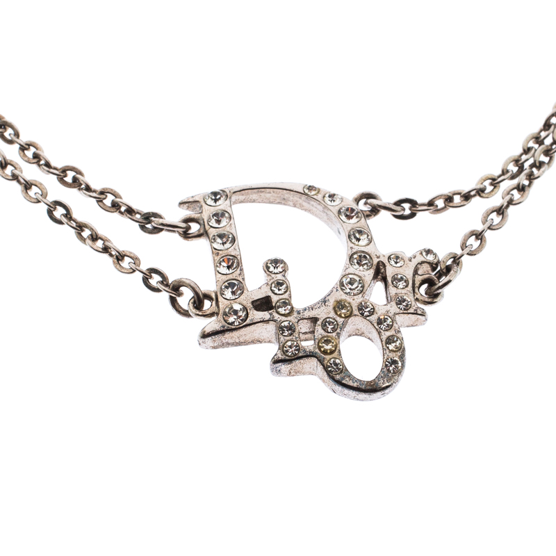 

Dior Crystal Embellished Logo Silver Tone Bracelet