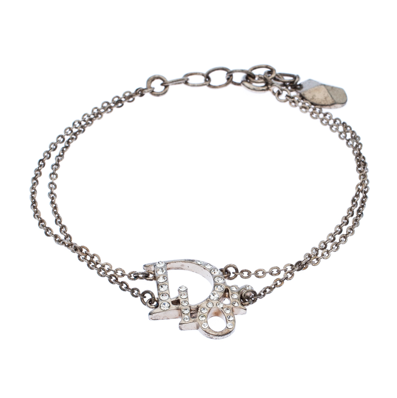 

Dior Silver Tone Crystal Embellished Logo Layered Bracelet