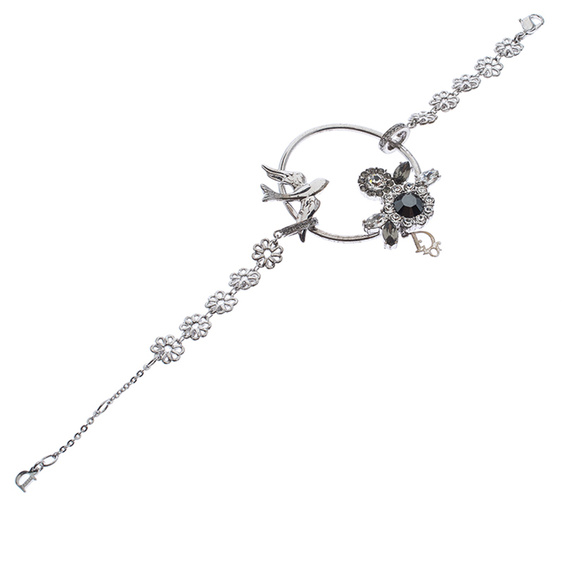 

Dior Silver Tone Crystal Embellished Swallow Charm Bracelet