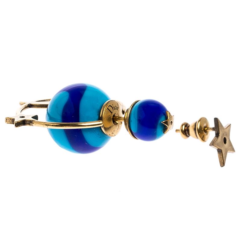 

Dior Blue Two Tone Faux Pearl Tribales Mismatched Earrings
