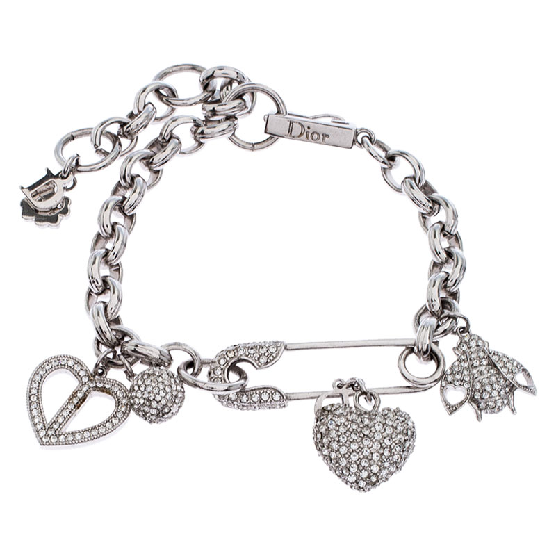 Pre Owned Dior Iconic Multi Charm Crystal Silver Tone Bracelet