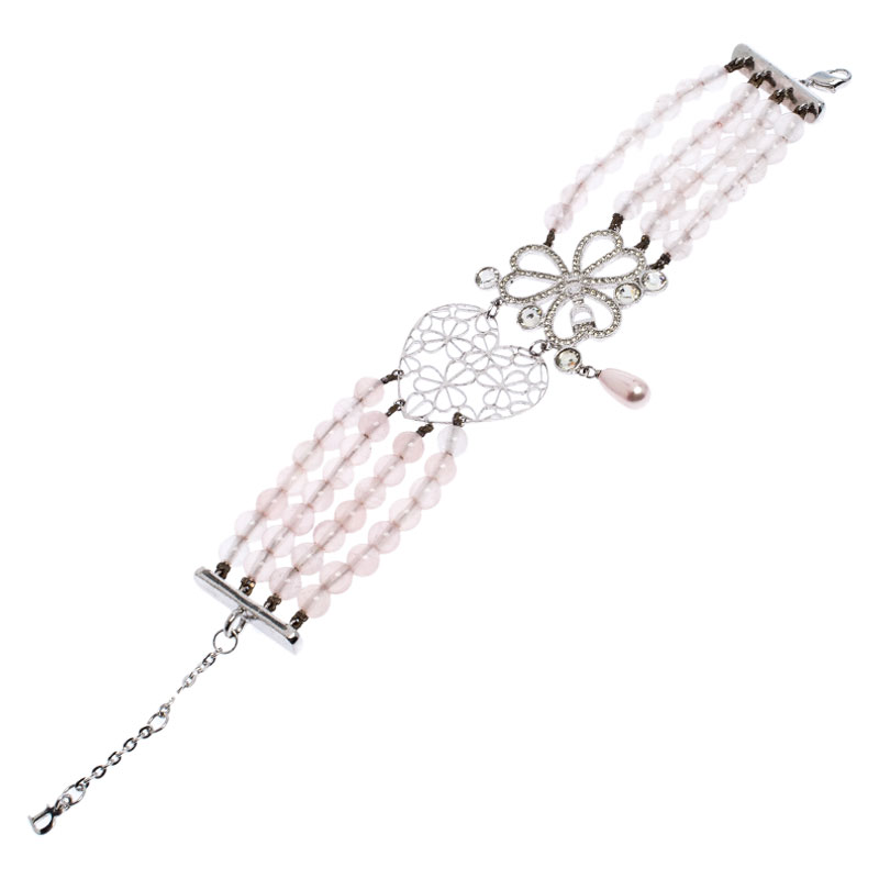 

Dior Silver Tone Crystal Embellished Multi Strand Beaded Bracelet, Pink