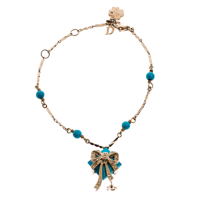 Pre Owned سوار ديور كريستال وحجر أزرق ذهب عتيق