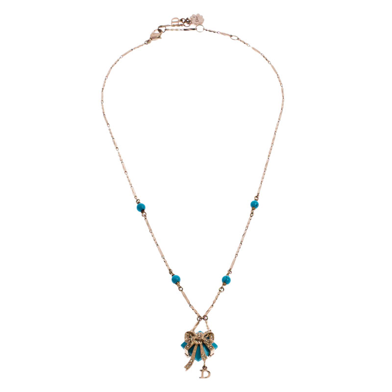 

Dior Blue Stone Crystal Antique Gold Tone Necklace