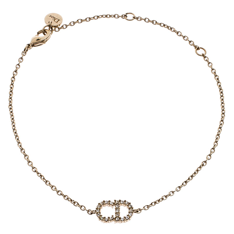 Dior Gold Tone Crystal Logo Embellished Bracelet