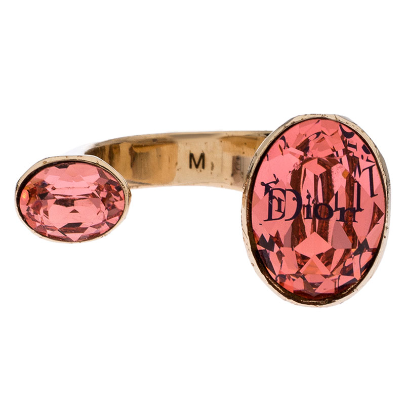 

Dior Crystal Gold Tone Open Ring Size