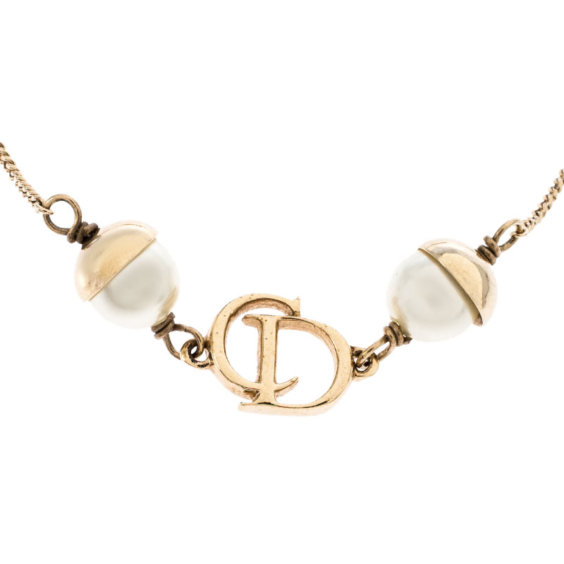 

Dior Mise En Dior Faux Pearl Gold Tone Bracelet