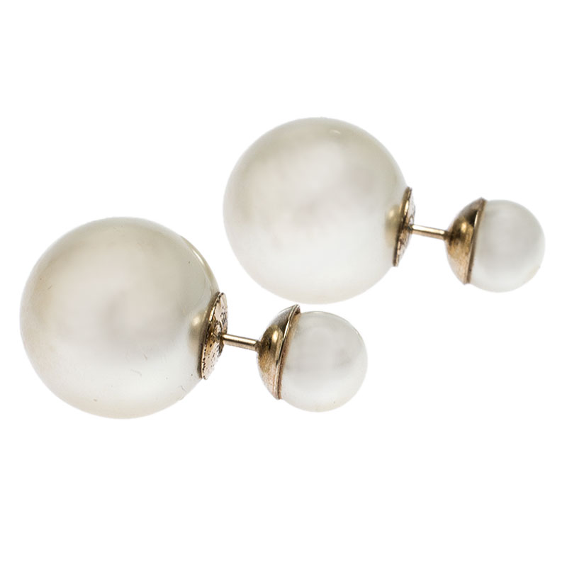 

Dior Tribales Cream Faux Pearl Gold Tone Stud Earrings