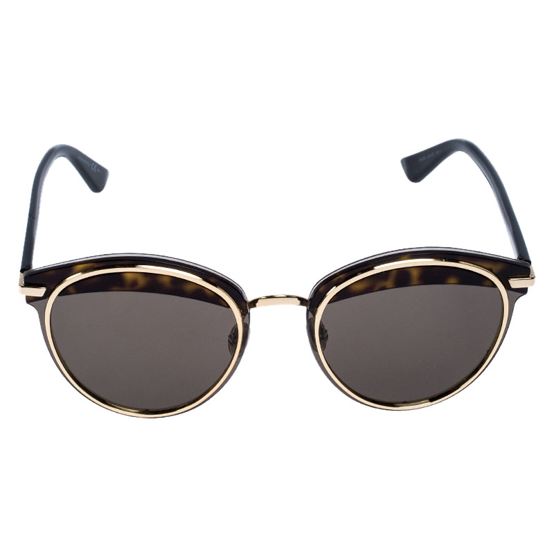

Dior Gold and Black Havana/Brown Dior Offset1 Round Sunglasses