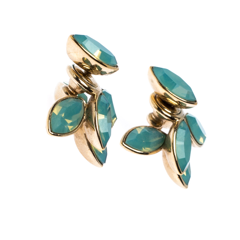 

Dior Tribale Turquoise Crystal Flower Gold Tone Stud Earrings, Blue