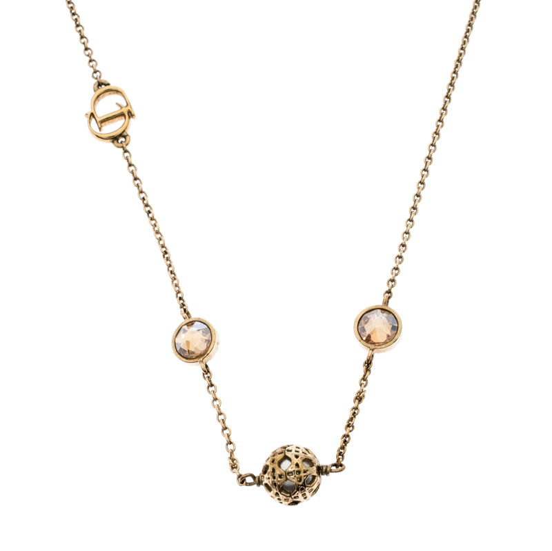 

Dior Cannage Faux Pearl Crystal Gold Tone Station Necklace