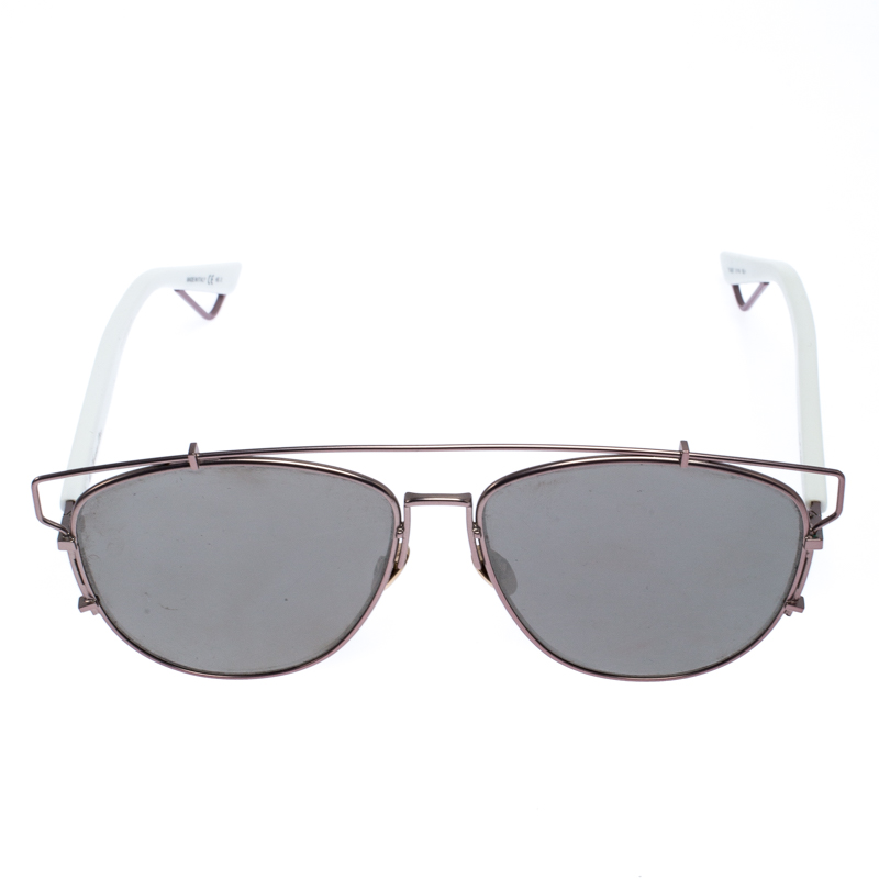 

Dior Rose Gold and White/ Silver Mirrored DiorTechnologic Aviator Sunglasses