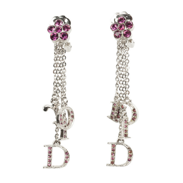 Christian Dior Mini Flower Purple Rhinestones Earrings