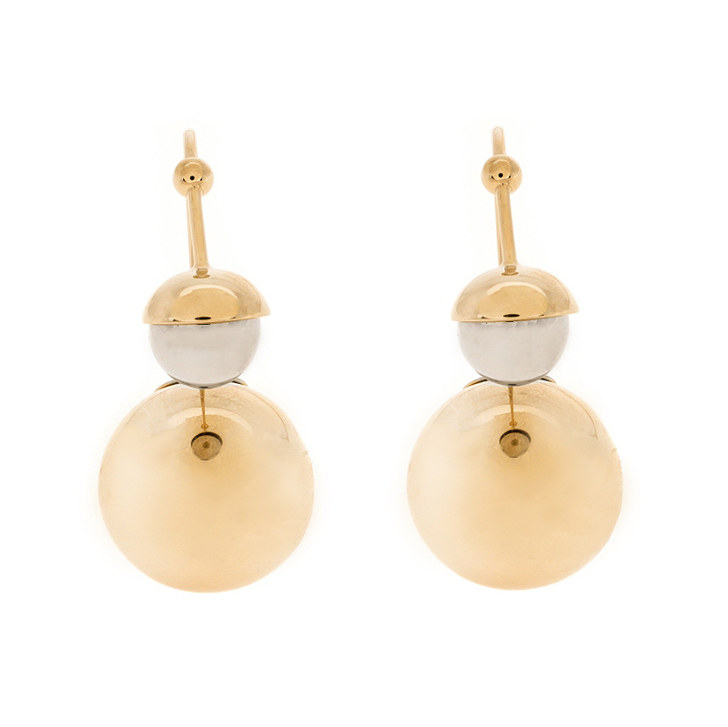 Pre Owned Dior Metallic Faux Pearl Two Tone Threaded Hoop Earrings