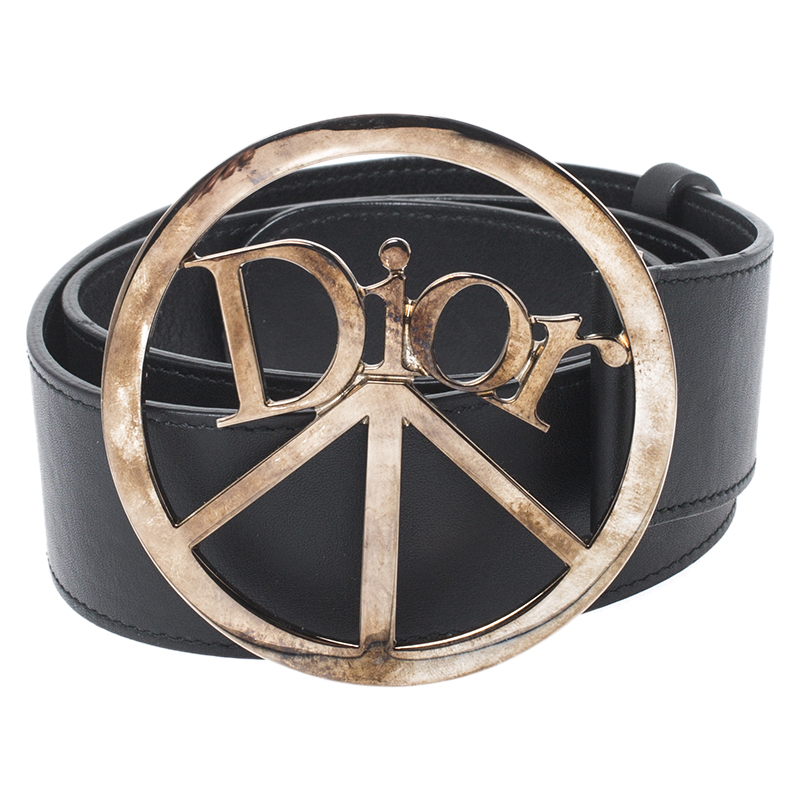 

Dior Black Leather Round Logo Buckle Belt