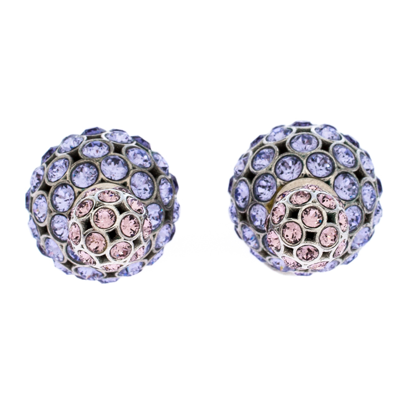 Dior Mise en Dior Tribales Purple Ombre Crystal Silver Tone Stud Earrings