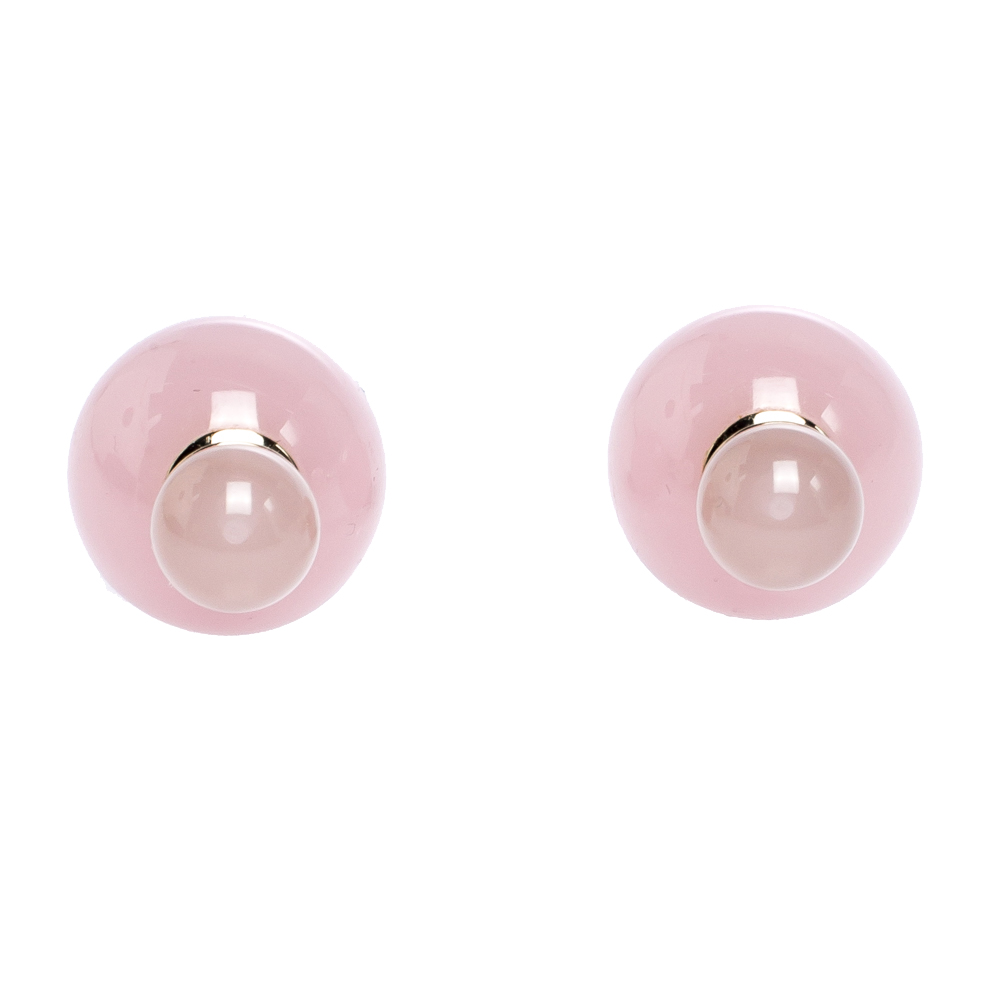 Pre Owned Dior Tribales Pink Resin Gold Tone Stud Earrings