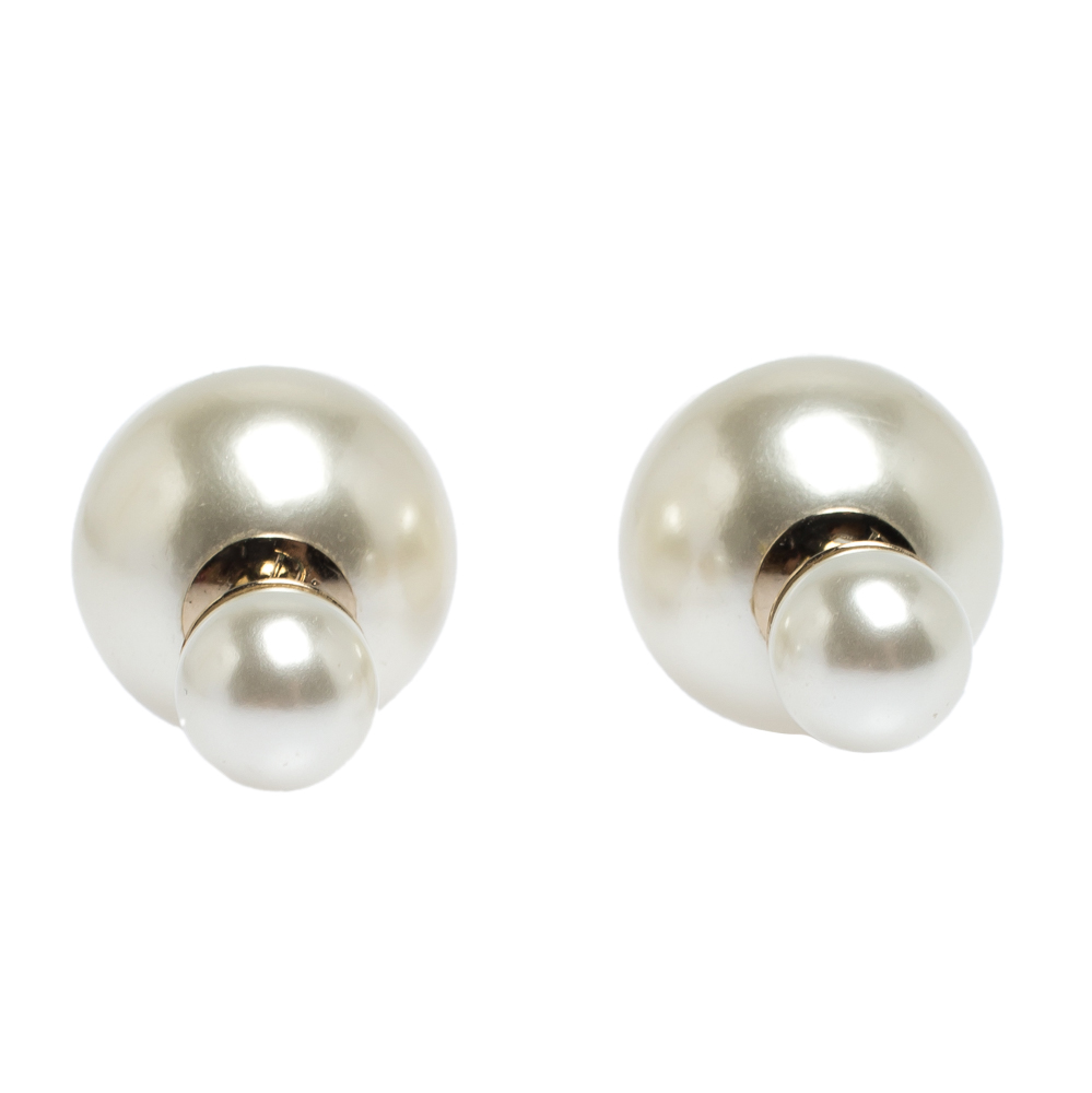 Dior Tribales Faux Pearl Gold Tone Stud Earrings