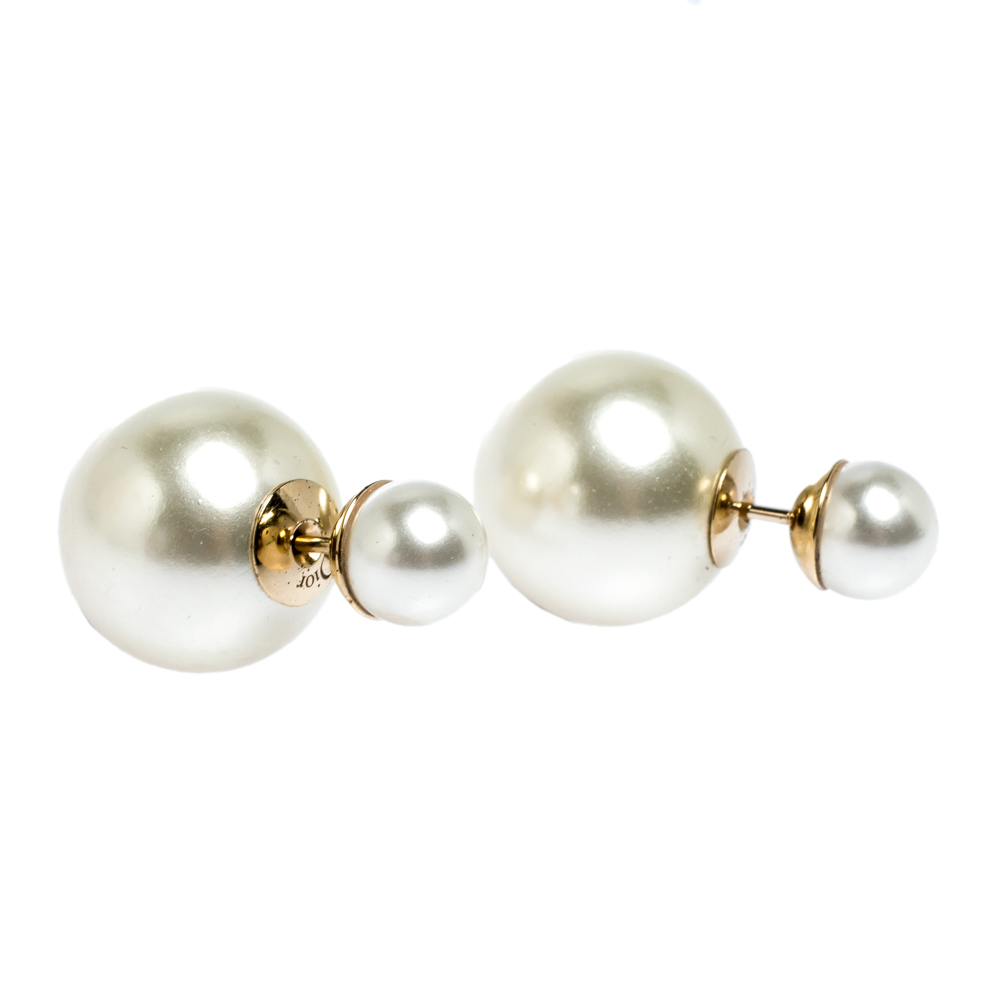 

Dior Tribales Cream Faux Pearl Gold Tone Stud Earrings