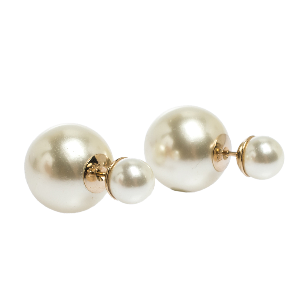 

Dior Tribales Cream Faux Pearl Gold Tone Stud Earrings