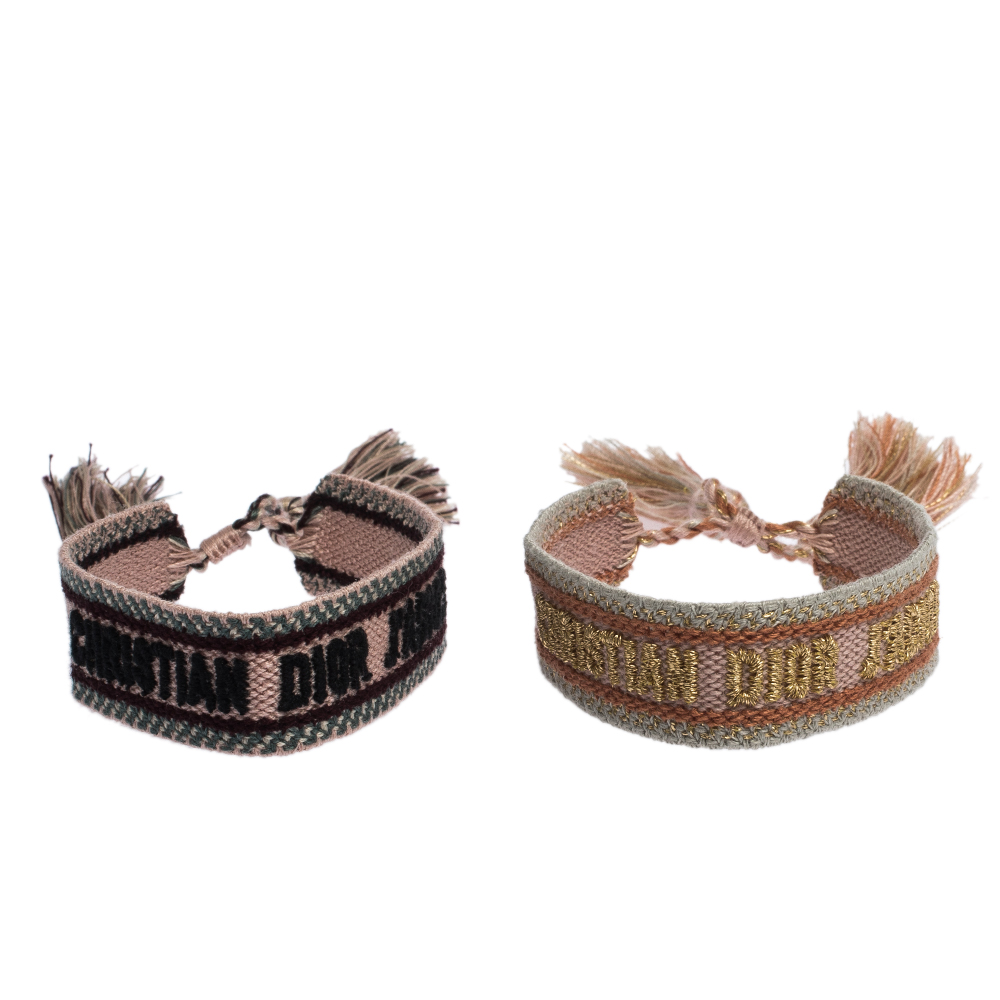 مملوكة مسبقًا Dior J'adior Multicolor Woven Cotton Set of Two Adjustable Tassel Bracelets