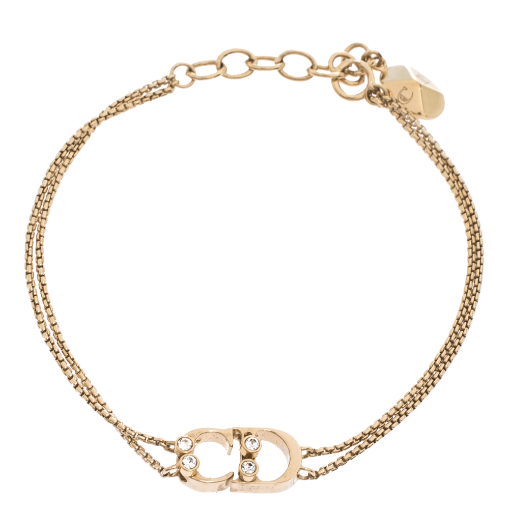 Pre-owned Dior Cd Logo Crystal Gold Tone Bracelet | ModeSens