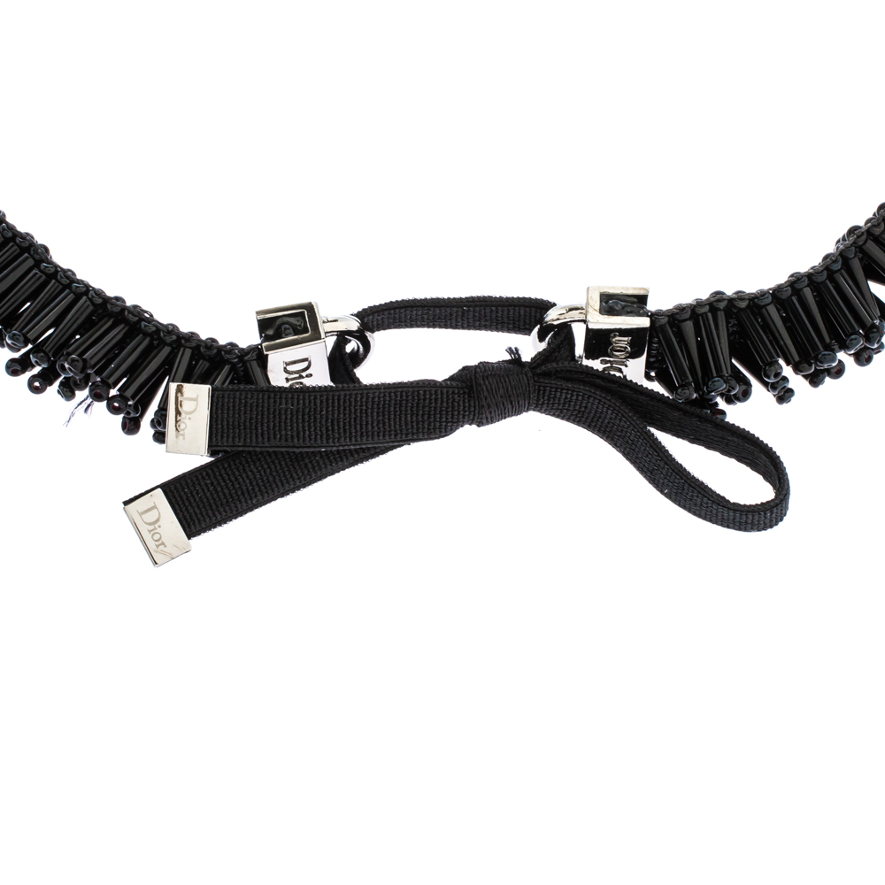 

Dior Black Bead Embellished Bow Hook Choker Necklace