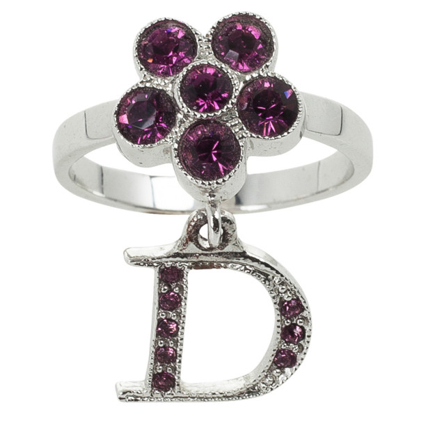 Pre Owned Christian Dior Mini Flower Purple Ring Size 50