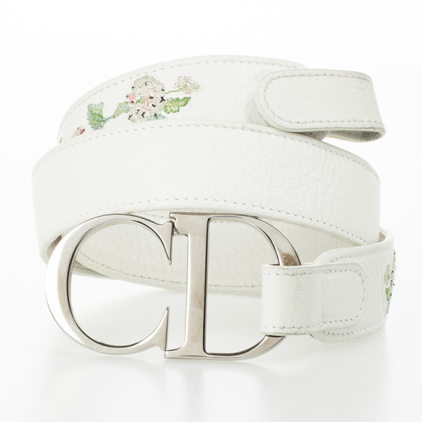 Dior White Leather 'CD' Logo Belt 85 CM 