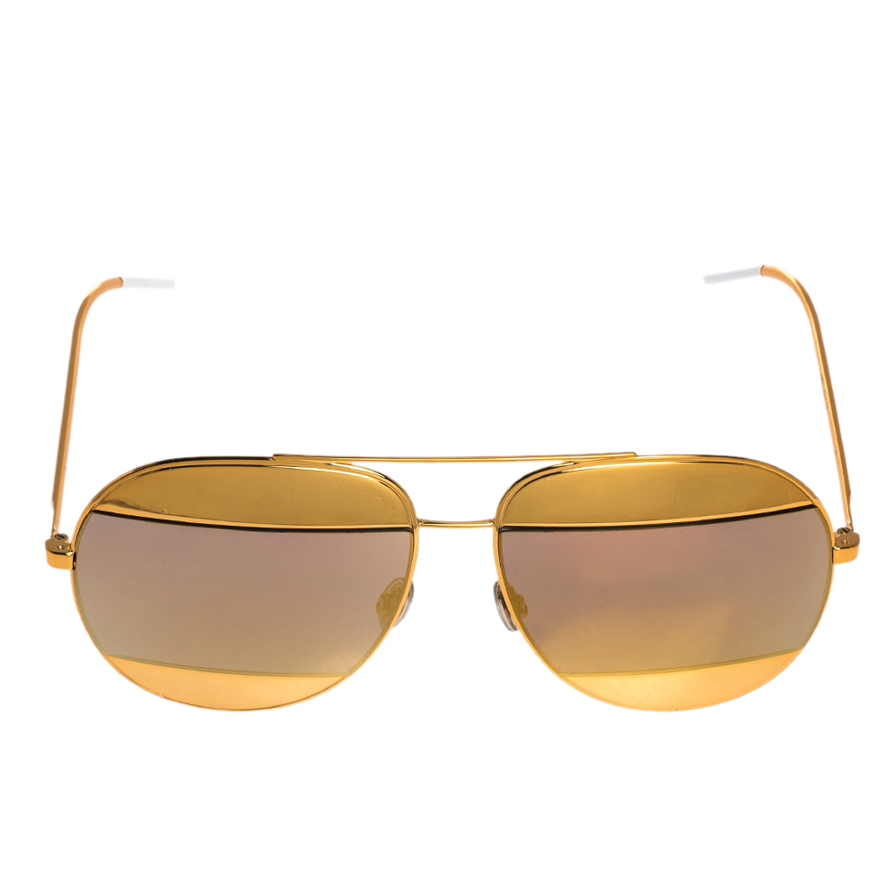 

DIor Gold/Blue Gold Mirrored 1VTSQ Split 1 Aviator Sunglasses