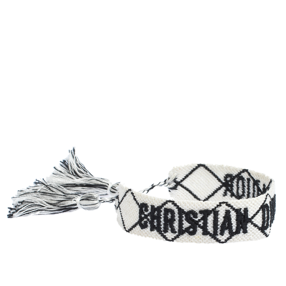 

Dior J'adior White & Black Woven Fabric Adjustable Tassel Bracelet