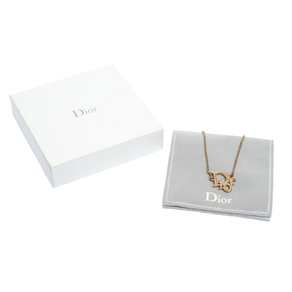 dior oblique crystal gold tone necklace