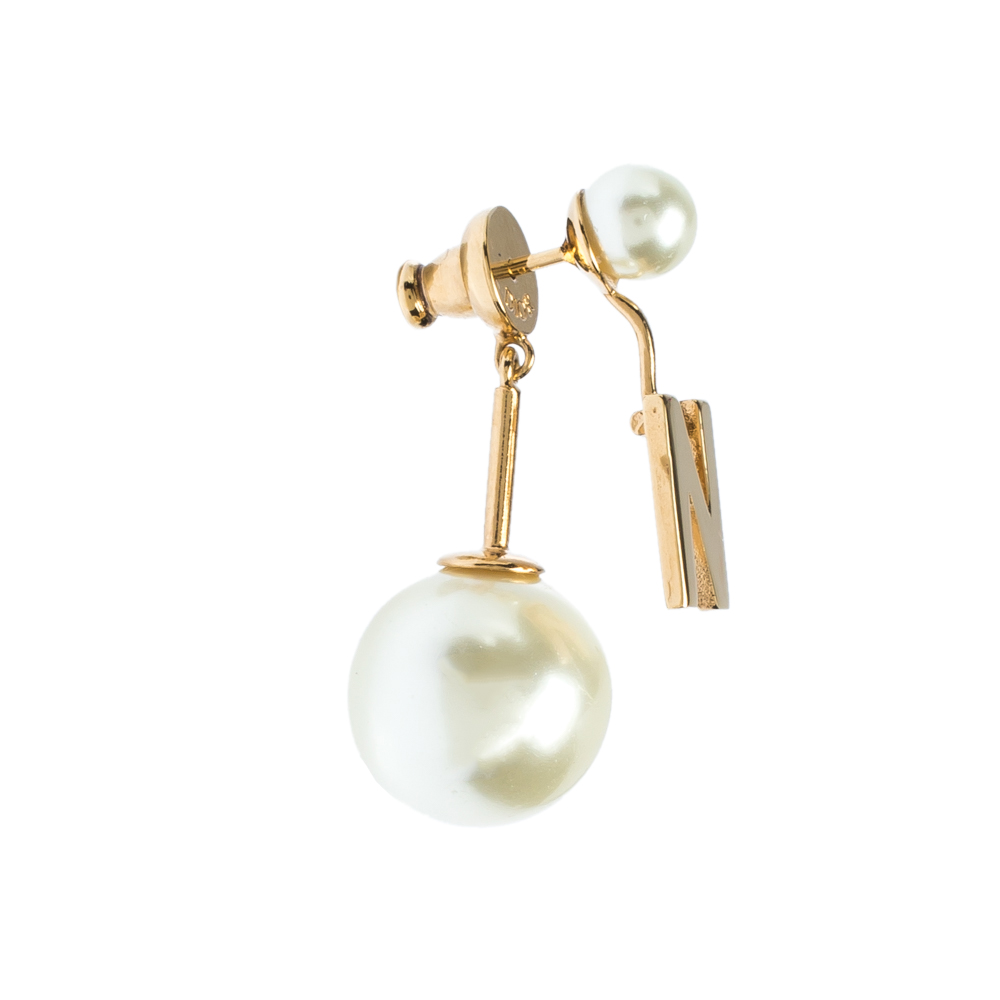 

My ABCDior Tribales Faux Pearl Letter N Single Earring, Gold