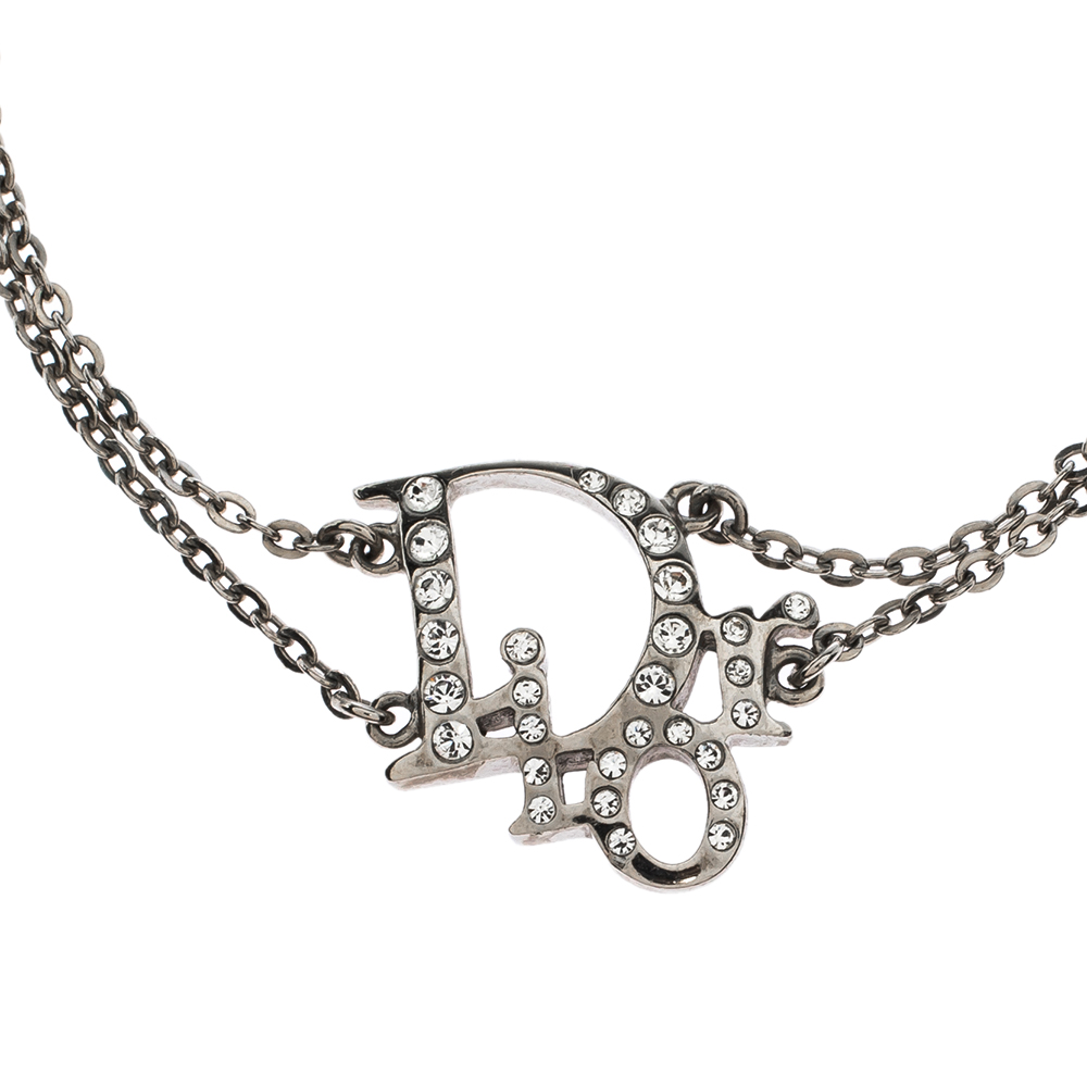 

Dior Crystal Logo Silver Tone Double Chain Bracelet