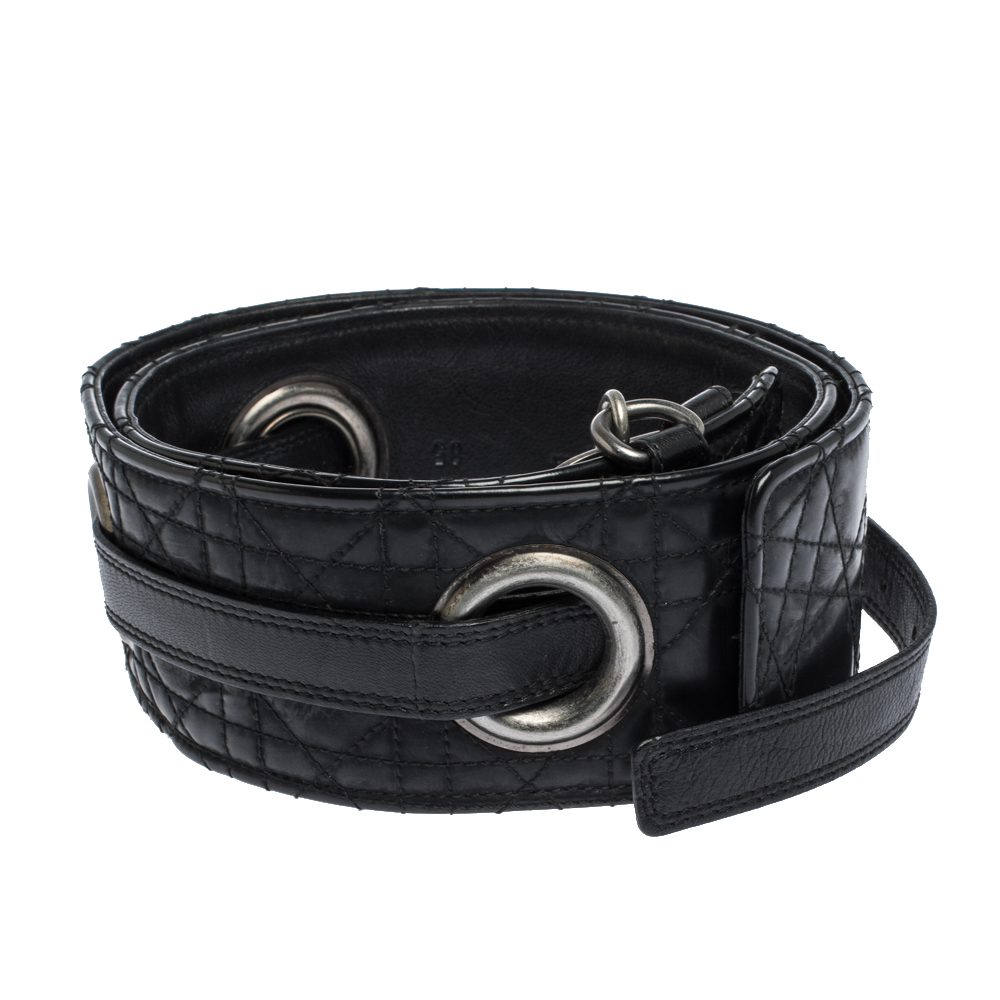 

Dior Black Cannage Leather Grommet Waist Belt