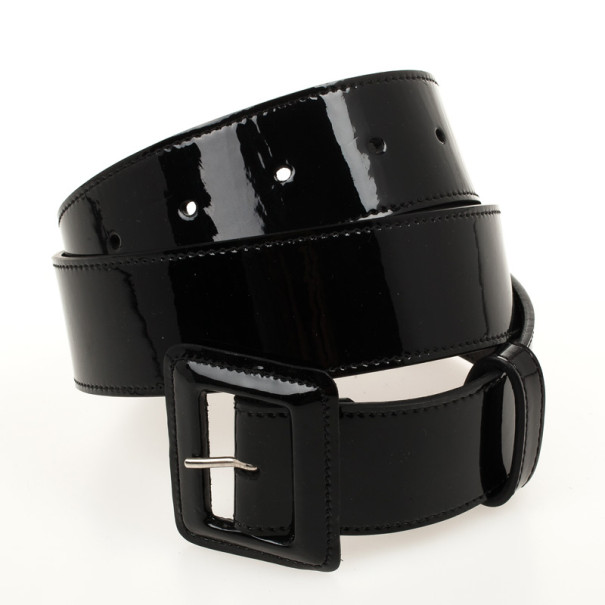 Pre Owned Christian Dior Black Patent Womens Belt 81 CM