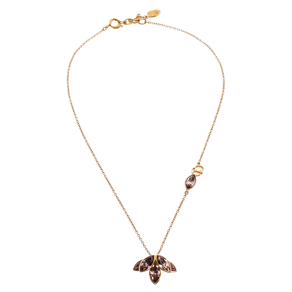 

Dior Flower Motif Crystal Gold Tone Necklace