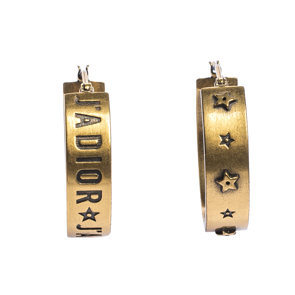 Pre Owned Dior J'Adior Asymmetric Patterned Gold Tone Hoop Earrings